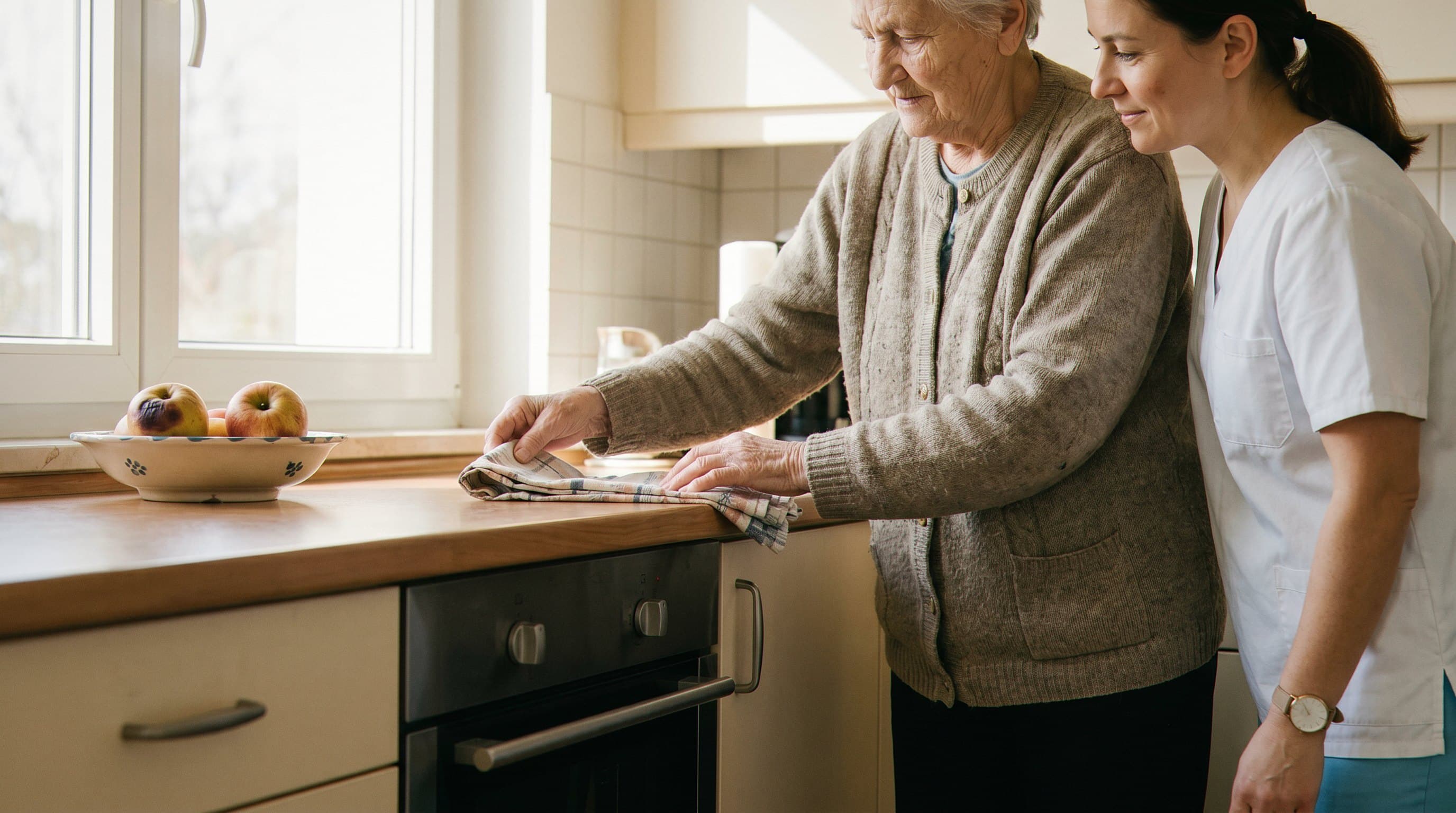 Dementia care in familiar, comfortable home kitchen